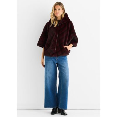 Gini London Burgunderrote Kapuzenjacke aus Kunstfell mit Chevronmuster Burgund S/M Gini London Burgunderrote Kapuzenjacke aus Kunstfell mit Chevronmuster Burgund S/M