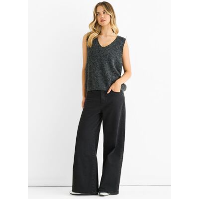 Gini London Grauer Strickpullover mit V-Ausschnitt und Paillettenbesatz Grau S/M Gini London Grauer Strickpullover mit V-Ausschnitt und Paillettenbesatz Grau S/M