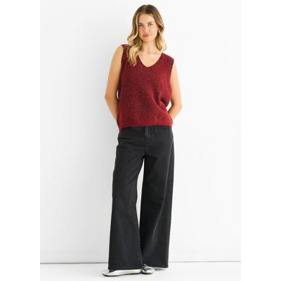 Gini London Roter Pailletten-Glitzer-Pullover mit V-Ausschnitt und Weste Rot M/L Gini London Roter Pailletten-Glitzer-Pullover mit V-Ausschnitt und Weste Rot M/L