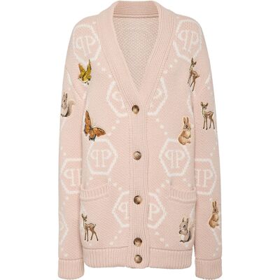 Philipp Plein Long Oversized Cardigan With Fairy Embroidery Beige S Philipp Plein Long Oversized Cardigan With Fairy Embroidery Beige S