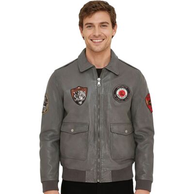 Infinity Leather Graue Bomberjacke aus Leder für Herren G-1 mit Fliegerkragen - Hudson Grau 2XL Infinity Leather Graue Bomberjacke aus Leder für Herren G-1 mit Fliegerkragen - Hudson Grau 2XL