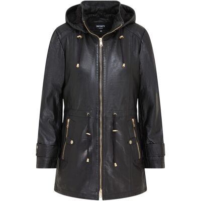 Infinity Leather Schwarzer Lederparka für Damen mit abnehmbarer Borg-Kapuze und Trenchcoat – Trekker Schwarz EU 46 / UK 18 Infinity Leather Schwarzer Lederparka für Damen mit abnehmbarer Borg-Kapuze und Trenchcoat – Trekker Schwarz EU 46 / UK 18