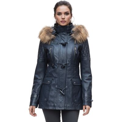 Infinity Leather Damen-Parka mit Steppjacke aus Lammleder und Pelzkapuze in Marineblau – Duchess Marine EU 44 / UK 16 Infinity Leather Damen-Parka mit Steppjacke aus Lammleder und Pelzkapuze in Marineblau – Duchess Marine EU 44 / UK 16