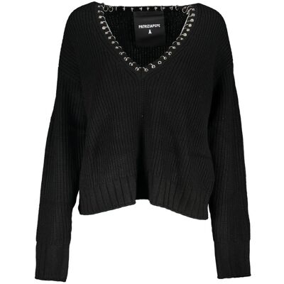 PATRIZIA PEPE Crop-Pullover mit metallischen Details und Rippstrick Schwarz XS PATRIZIA PEPE Crop-Pullover mit metallischen Details und Rippstrick Schwarz XS