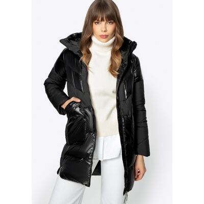 Wittchen Damen-Daunenmantel aus Materialmix mit Kapuze, schwarzes Nylon Schwarz S Wittchen Damen-Daunenmantel aus Materialmix mit Kapuze, schwarzes Nylon Schwarz S