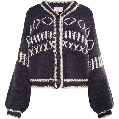 IZIA Strickjacke Damen Anthrazit Creme Grau M/L IZIA Strickjacke Damen Anthrazit Creme Grau M/L