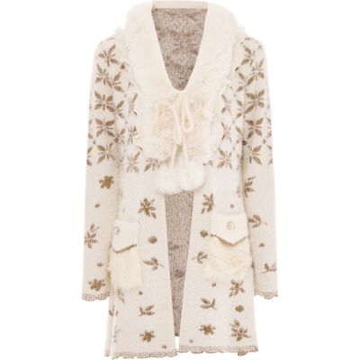 Faina Strickjacke Damen Wollweiss Gold Cremefarben M Faina Strickjacke Damen Wollweiss Gold Cremefarben M