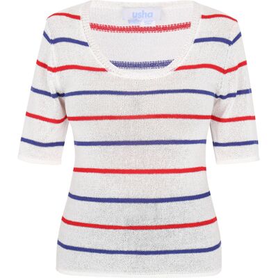 usha Pullover Frauen weiß marineblau rot Weiß L usha Pullover Frauen weiß marineblau rot Weiß L