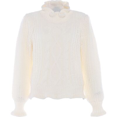 Faina Strickpullover Damen Wollweiß Cremefarben XS/S Faina Strickpullover Damen Wollweiß Cremefarben XS/S