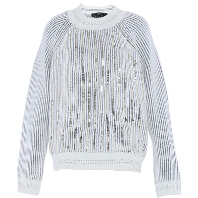 Faina Strickpullover mit Pailletten Damen Wollweiß Cremefarben M/L Faina Strickpullover mit Pailletten Damen Wollweiß Cremefarben M/L