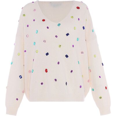 Faina Strickpullover Damen Wollweiß Cremefarben M/L Faina Strickpullover Damen Wollweiß Cremefarben M/L
