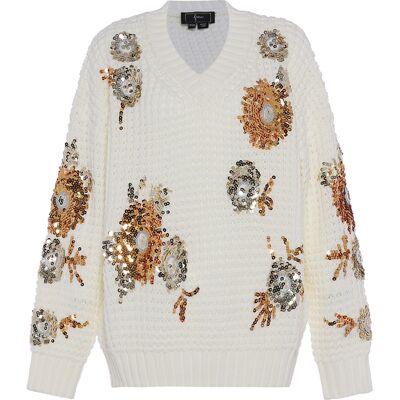 Faina Pullover Damen Wollweiß Cremefarben M/L Faina Pullover Damen Wollweiß Cremefarben M/L