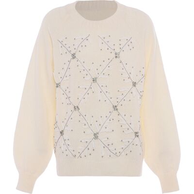 Faina Pullover Damen Wollweiß Cremefarben XS/S Faina Pullover Damen Wollweiß Cremefarben XS/S