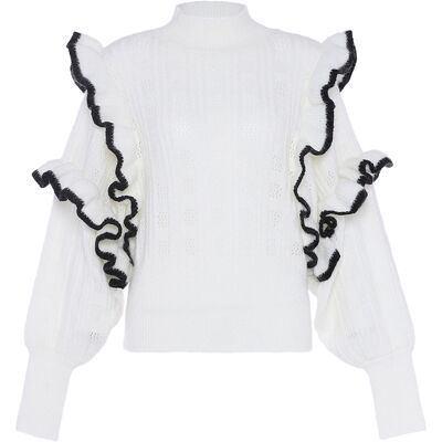 Faina Strickpullover Damen Wollweiß Cremefarben XS/S Faina Strickpullover Damen Wollweiß Cremefarben XS/S