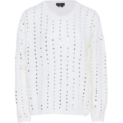 Faina Strickpullover mit Pailletten Damen Wollweiß Cremefarben XS/S Faina Strickpullover mit Pailletten Damen Wollweiß Cremefarben XS/S