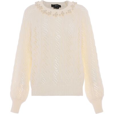 Faina Strickpullover Damen Wollweiß Cremefarben XS/S Faina Strickpullover Damen Wollweiß Cremefarben XS/S