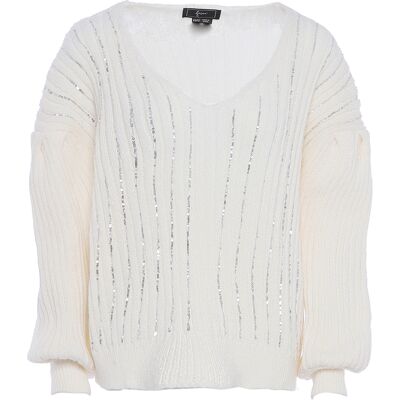 Faina Strickpullover mit Pailletten Damen Wollweiß Cremefarben M/L Faina Strickpullover mit Pailletten Damen Wollweiß Cremefarben M/L