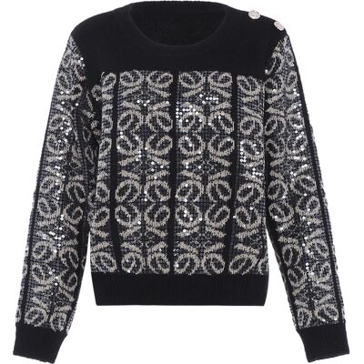 Faina Strickpullover mit Pailletten Damen schwarz Schwarz M/L Faina Strickpullover mit Pailletten Damen schwarz Schwarz M/L