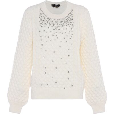 Faina Pullover Damen Wollweiß Cremefarben XS/S Faina Pullover Damen Wollweiß Cremefarben XS/S