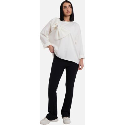 Gini London Cremefarbenes Pullover-Top mit kontrastierender Schleife in Übergröße Creme S/M Gini London Cremefarbenes Pullover-Top mit kontrastierender Schleife in Übergröße Creme S/M