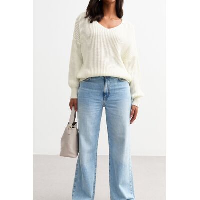 Gini London Cremefarbener Grobstrick-Pullover in Übergröße Creme S/M Gini London Cremefarbener Grobstrick-Pullover in Übergröße Creme S/M