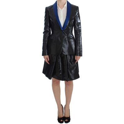 Exte Schwarzes Blazer-Rock-Anzug mit blauen Kontrasten Schwarz Exte Schwarzes Blazer-Rock-Anzug mit blauen Kontrasten Schwarz