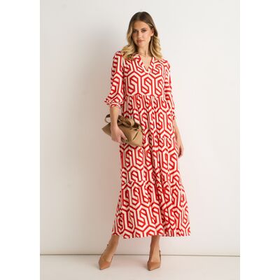 Gini London Rotes Geo Print Smock Maxikleid Rot EU 36 / UK 8 Gini London Rotes Geo Print Smock Maxikleid Rot EU 36 / UK 8