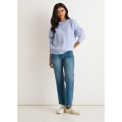 Gini London Blauer Kabel-Flex-Pullover mit langen Ärmeln Blau S/M Gini London Blauer Kabel-Flex-Pullover mit langen Ärmeln Blau S/M
