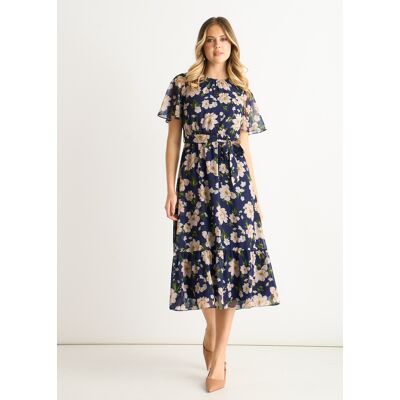 Gini London Marineblaues Midikleid mit Blumendruck und Schlaghose Marine EU 42 / UK 14 Gini London Marineblaues Midikleid mit Blumendruck und Schlaghose Marine EU 42 / UK 14