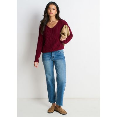 Gini London Burgunderfarbener Grobstrick-Pullover in Übergröße Burgund M/L Gini London Burgunderfarbener Grobstrick-Pullover in Übergröße Burgund M/L