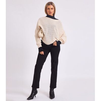 Gini London Gestreifter Batwing-Pullover in Übergröße Beige L/XL Gini London Gestreifter Batwing-Pullover in Übergröße Beige L/XL