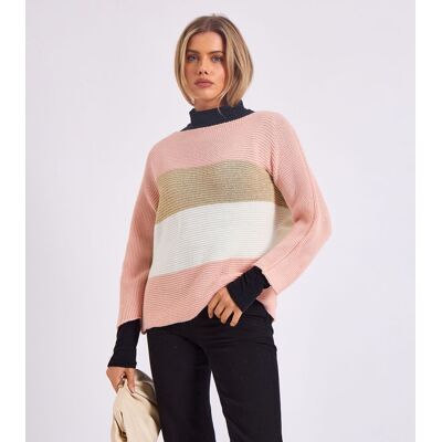 Gini London Gestreifter Strickpullover mit Schlitzausschnitt in Übergröße Erröten L/XL Gini London Gestreifter Strickpullover mit Schlitzausschnitt in Übergröße Erröten L/XL