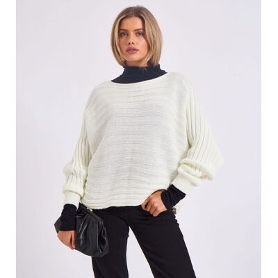 Gini London Gestreifter Batwing-Pullover in Übergröße Creme S/M Gini London Gestreifter Batwing-Pullover in Übergröße Creme S/M