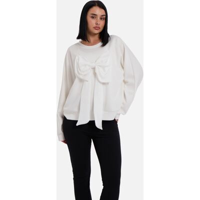 Gini London Cremefarbener übergroßer Pullover mit Schleife vorne Creme S/M Gini London Cremefarbener übergroßer Pullover mit Schleife vorne Creme S/M