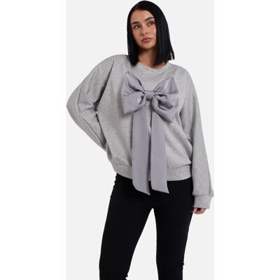 Gini London Graue Schleife vorne übergroßes Pullover-Top Grau M/L Gini London Graue Schleife vorne übergroßes Pullover-Top Grau M/L