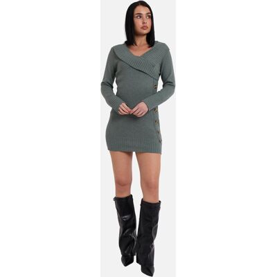 Gini London Salbeigrünes Wickelstrick-Knopf-Detail Mini-Pullover-Kleid Grün EU 40 / UK 12 Gini London Salbeigrünes Wickelstrick-Knopf-Detail Mini-Pullover-Kleid Grün EU 40 / UK 12