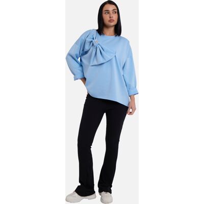 Gini London Blaues Pullover-Top mit kontrastierender Schleife in Übergröße Blau L/XL Gini London Blaues Pullover-Top mit kontrastierender Schleife in Übergröße Blau L/XL