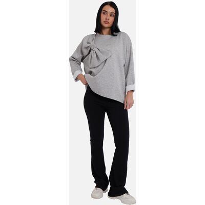 Gini London Graues Pullover-Top mit kontrastierender Schleife in Übergröße Grau S/M Gini London Graues Pullover-Top mit kontrastierender Schleife in Übergröße Grau S/M