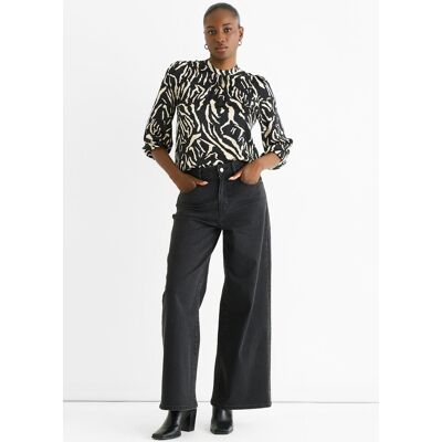 Gini London Schwarze Tierbluse aus Satin mit hohem Halsausschnitt Schwarz EU 42 / UK 14 Gini London Schwarze Tierbluse aus Satin mit hohem Halsausschnitt Schwarz EU 42 / UK 14