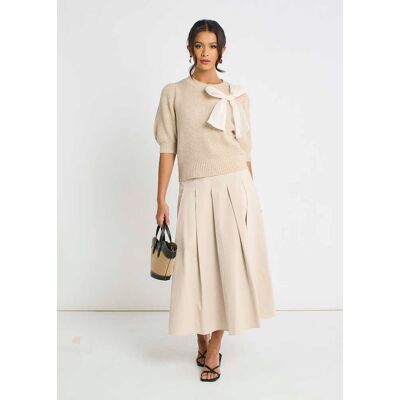 Gini London Mokka Chiffon-Schleifen-Strickpullover Mokka S/M Gini London Mokka Chiffon-Schleifen-Strickpullover Mokka S/M