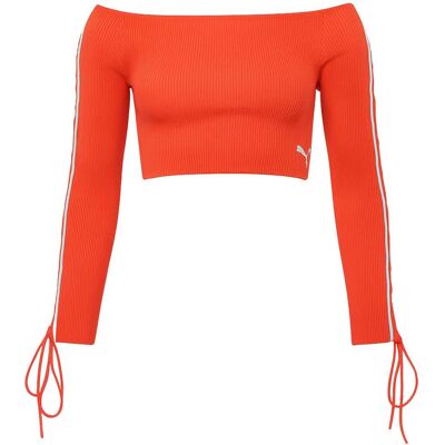 Puma x Rihanna Fenty Laced Sleeve Damen Roter Cropped Sweater Orange EU 34 / UK 6 Puma x Rihanna Fenty Laced Sleeve Damen Roter Cropped Sweater Orange EU 34 / UK 6