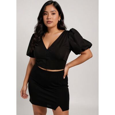 Gini London Schwarzes Korsett-Oberteil mit Puffärmeln und Ziernähten Schwarz EU 48 / UK 20 Gini London Schwarzes Korsett-Oberteil mit Puffärmeln und Ziernähten Schwarz EU 48 / UK 20