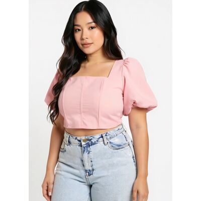 Gini London Babyrosa Korsett-Oberteil mit Puffärmeln und quadratischem Ausschnitt Rosa EU 48 / UK 20 Gini London Babyrosa Korsett-Oberteil mit Puffärmeln und quadratischem Ausschnitt Rosa EU 48 / UK 20