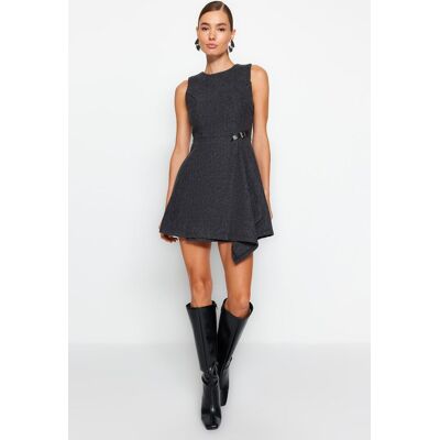 Turkishsouq Graue Fischgrät Mini-Kleider für Damen, ärmellos, lässig, reguläre Passform Grau EU 34 / UK 6 Turkishsouq Graue Fischgrät Mini-Kleider für Damen, ärmellos, lässig, reguläre Passform Grau EU 34 / UK 6