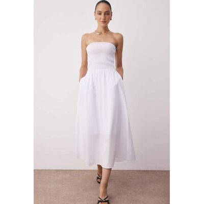 Turkishsouq Damen Unifarbenes ärmelloses Maxikleid im Skater-Stil Weiß L Turkishsouq Damen Unifarbenes ärmelloses Maxikleid im Skater-Stil Weiß L
