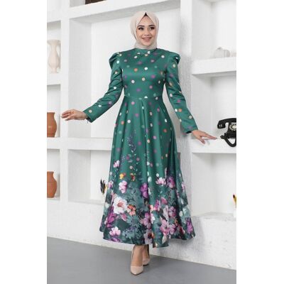 Turkishsouq Blumen Gepunktet Satin Abendkleid Smaragdgrün Grün EU 46 / UK 18 Turkishsouq Blumen Gepunktet Satin Abendkleid Smaragdgrün Grün EU 46 / UK 18