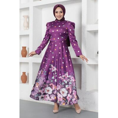 Turkishsouq Blumen Gepunktet Satin Abendkleid, Pflaume Burgund EU 44 / UK 16 Turkishsouq Blumen Gepunktet Satin Abendkleid, Pflaume Burgund EU 44 / UK 16