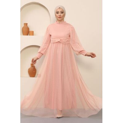 Turkishsouq Perlen Detailed Tüll Abendkleid Puder Beige EU 42 / UK 14 Turkishsouq Perlen Detailed Tüll Abendkleid Puder Beige EU 42 / UK 14