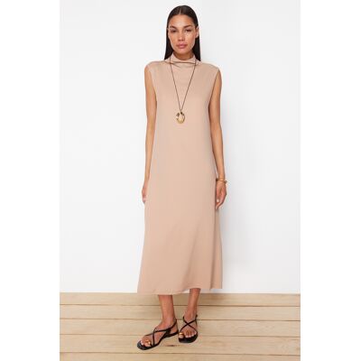 Turkishsouq Damen Unifarbenes Maxikleid, lang, lässig, normale Passform, modisch und dezent Beige M Turkishsouq Damen Unifarbenes Maxikleid, lang, lässig, normale Passform, modisch und dezent Beige M