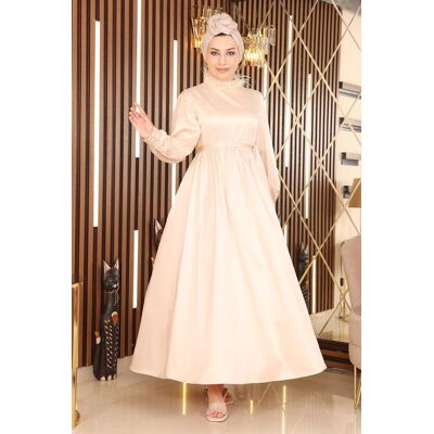 Turkishsouq Feder Detailed Satin Abendkleid Beige Beige EU 48 / UK 20 Turkishsouq Feder Detailed Satin Abendkleid Beige Beige EU 48 / UK 20